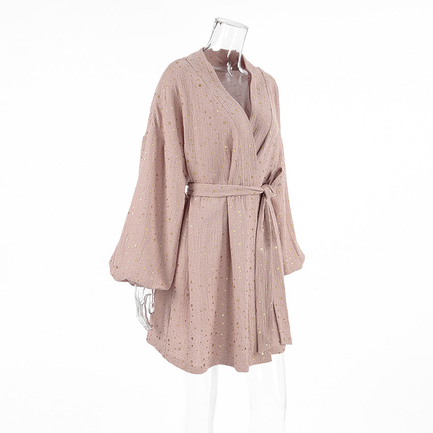 Dame afslappet sommerbluse med voluminøseærmer og taljerbar bælte Stilla