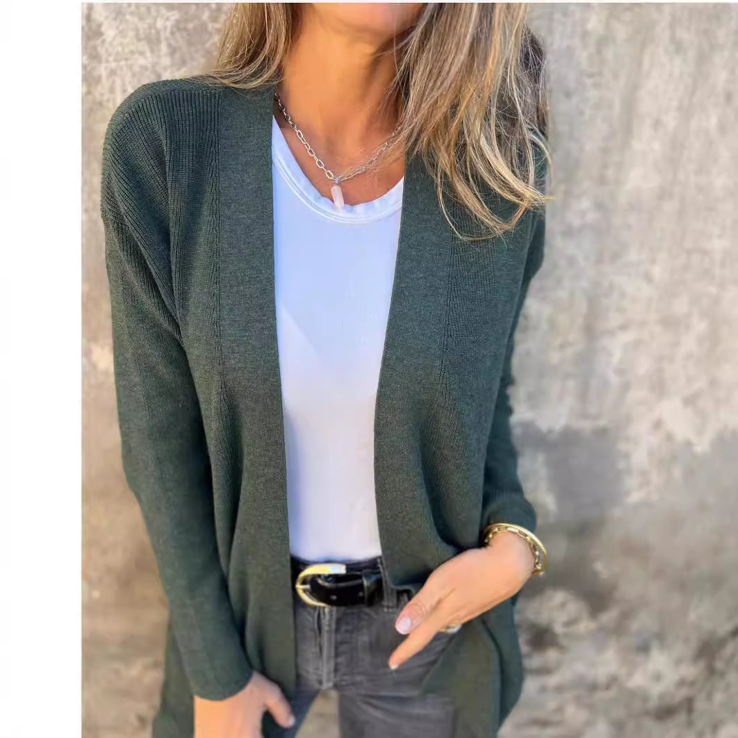 Dame åben front strikjakke med sidelommer Stilla