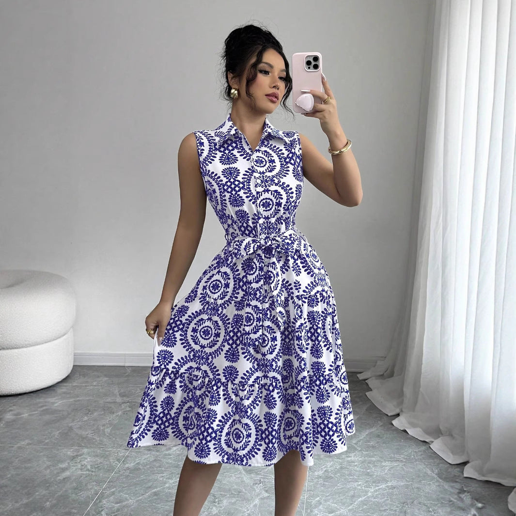 Dame elegant knaplukning skjortekjole Stilla