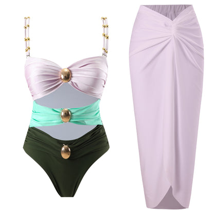 Dame badetøj sæt med stilfuld indpakningsnederdel Stilla