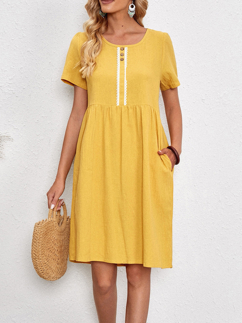 Dame afslappet fritidskjole med knapbesat front og praktiske sidelommer Stilla