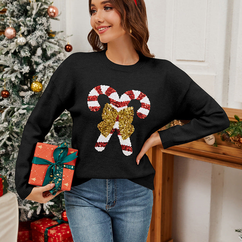Dame festlig Sequined pullover med sødt design Stilla