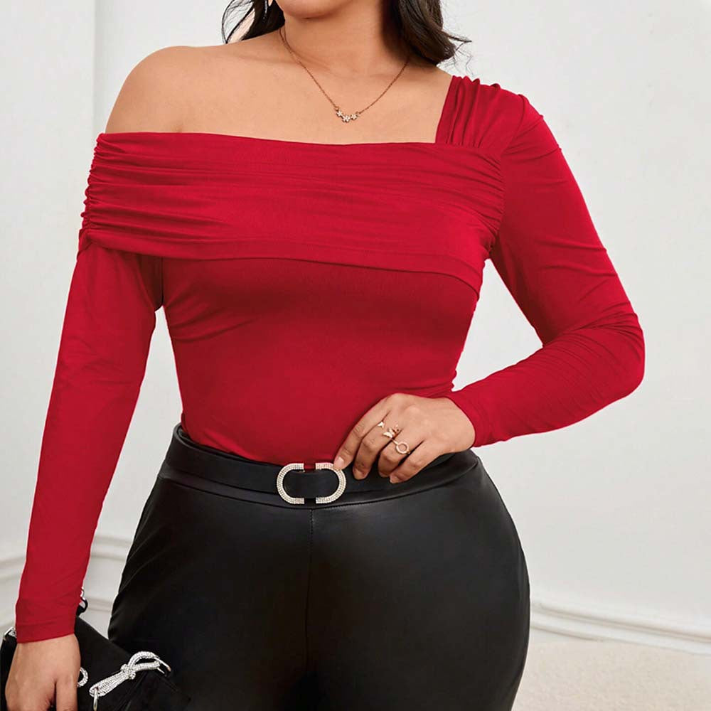 Dame elastisk langærmet top med asymmetrisk udskæring og moderne flæse-design Stilla