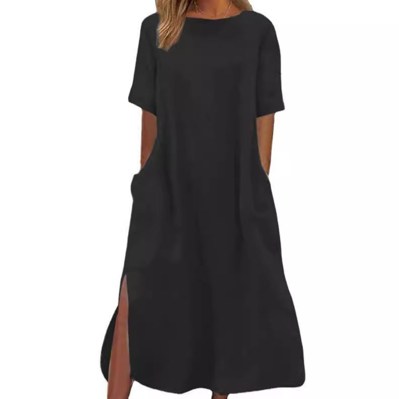 Dame afslappet linnedragt med praktisk sidelæm Stilla