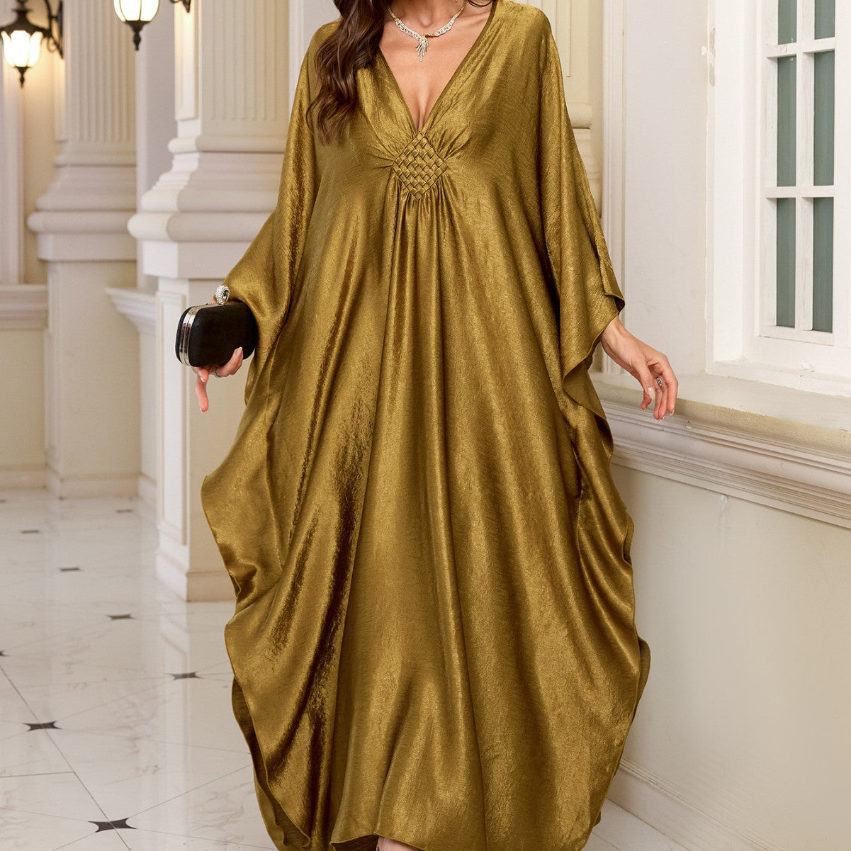 Dame Elegant Kaftankjole med luksuriøs V-udskæring og flydende ærmer Stilla
