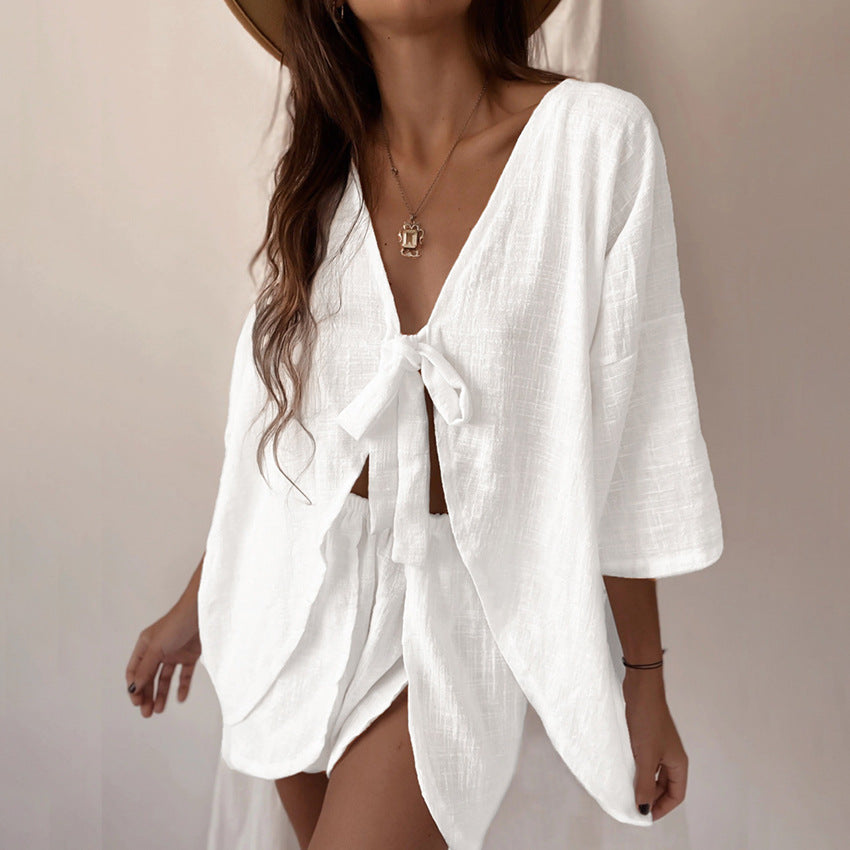 Dame afslappet lounge-sæt med knaplukning og elastisk taljegummi Stilla