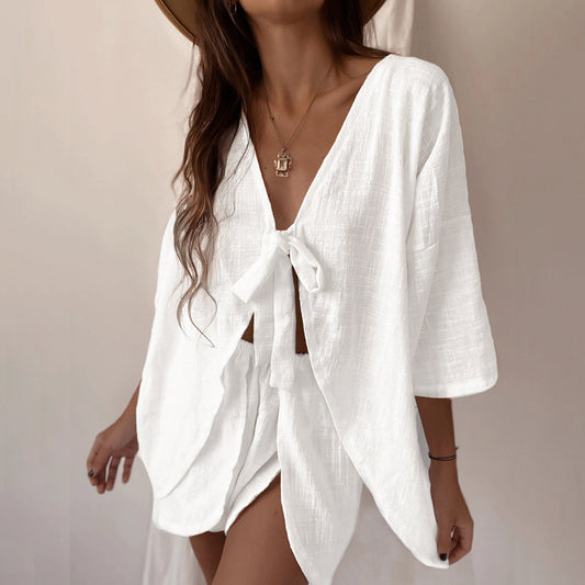 Dame afslappet lounge-sæt med knaplukning og elastisk taljegummi Stilla