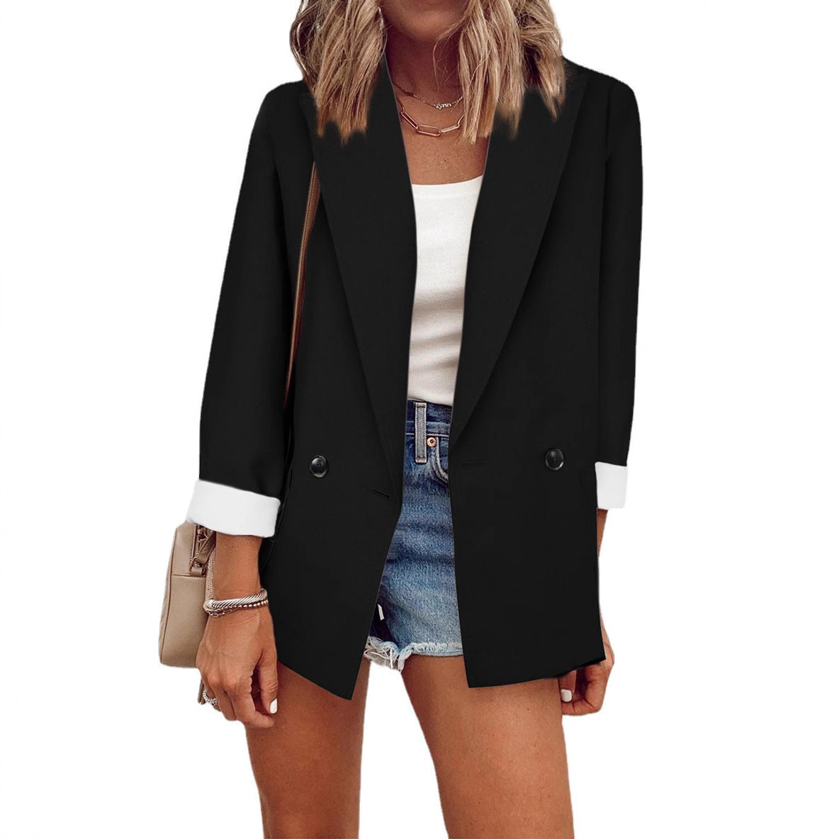 Dame afslappet oversized blazer med to knapper og dybe lommer Stilla