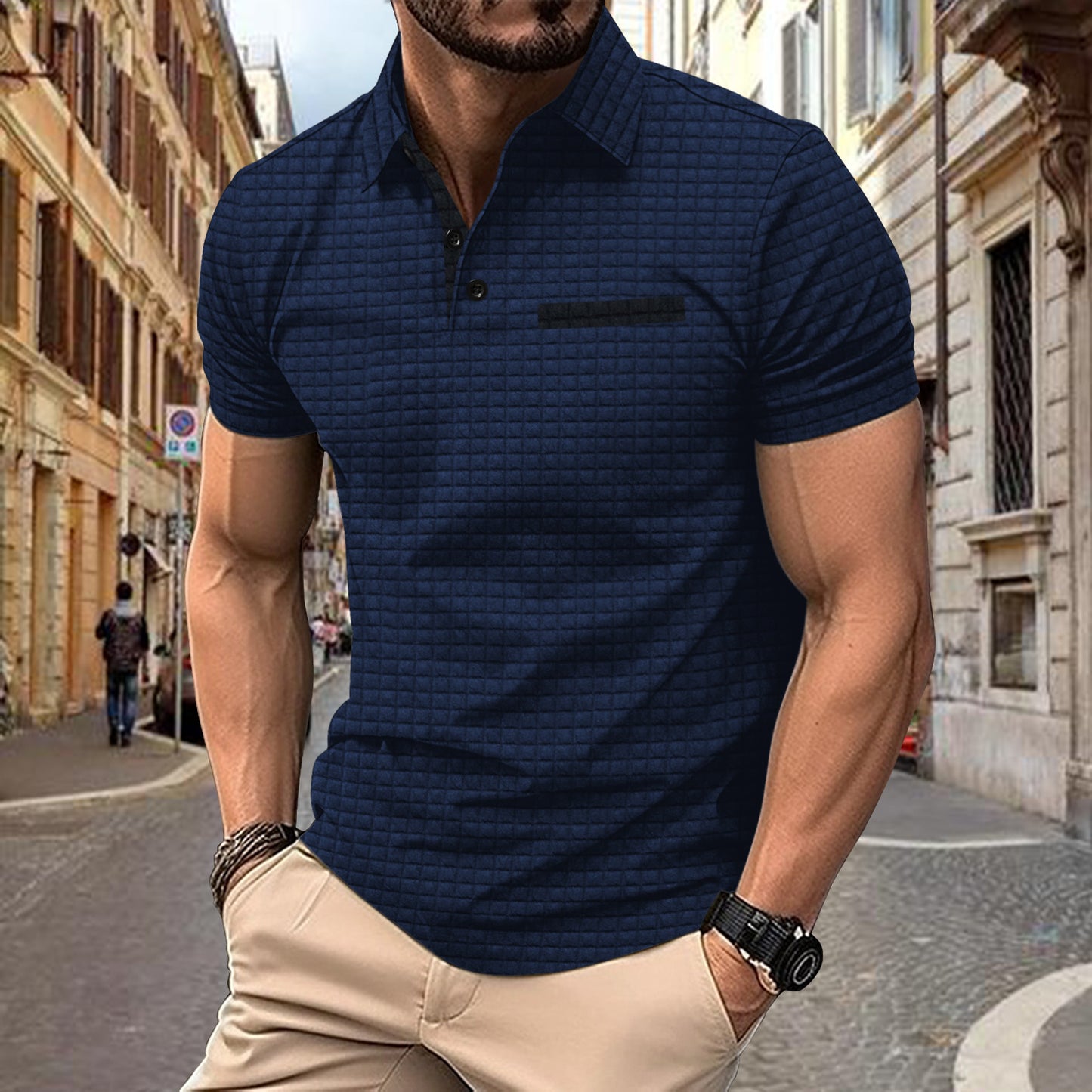 Herren Poloshirt med struktureret design og stilfulde akcenter Stilla