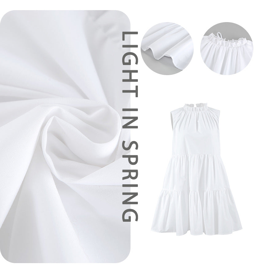 Dame afslappet sommerkjole med voluminøst skørt og højtstående krave Stilla