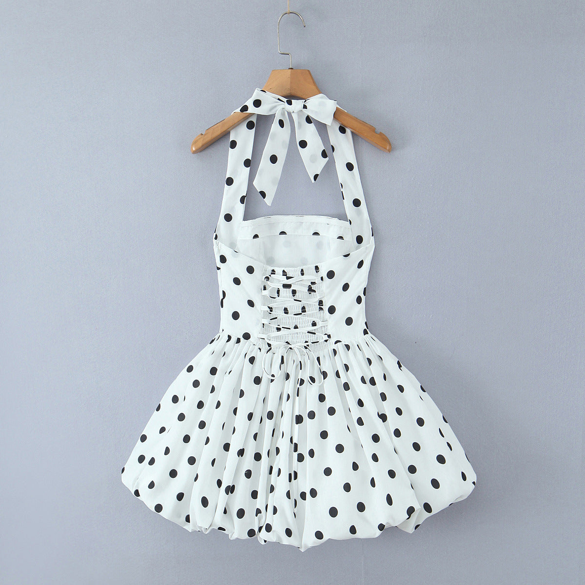 Dame A-linje sommerkjole med polka-dots og flæser Stilla