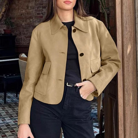 Dame elegant blazerjakke i blødt ruskindsimitat med praktiske lommer Stilla