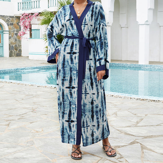 Dame afslappet strandtunika med elegant bælte og moderigtigt mønster Stilla