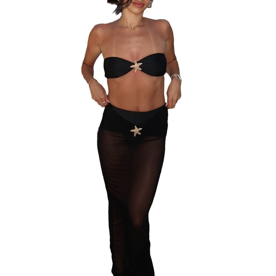 Dame Elegant Bandeau-Bikini-Sæt med gennemsigtig Palazzo-Bukser Stilla