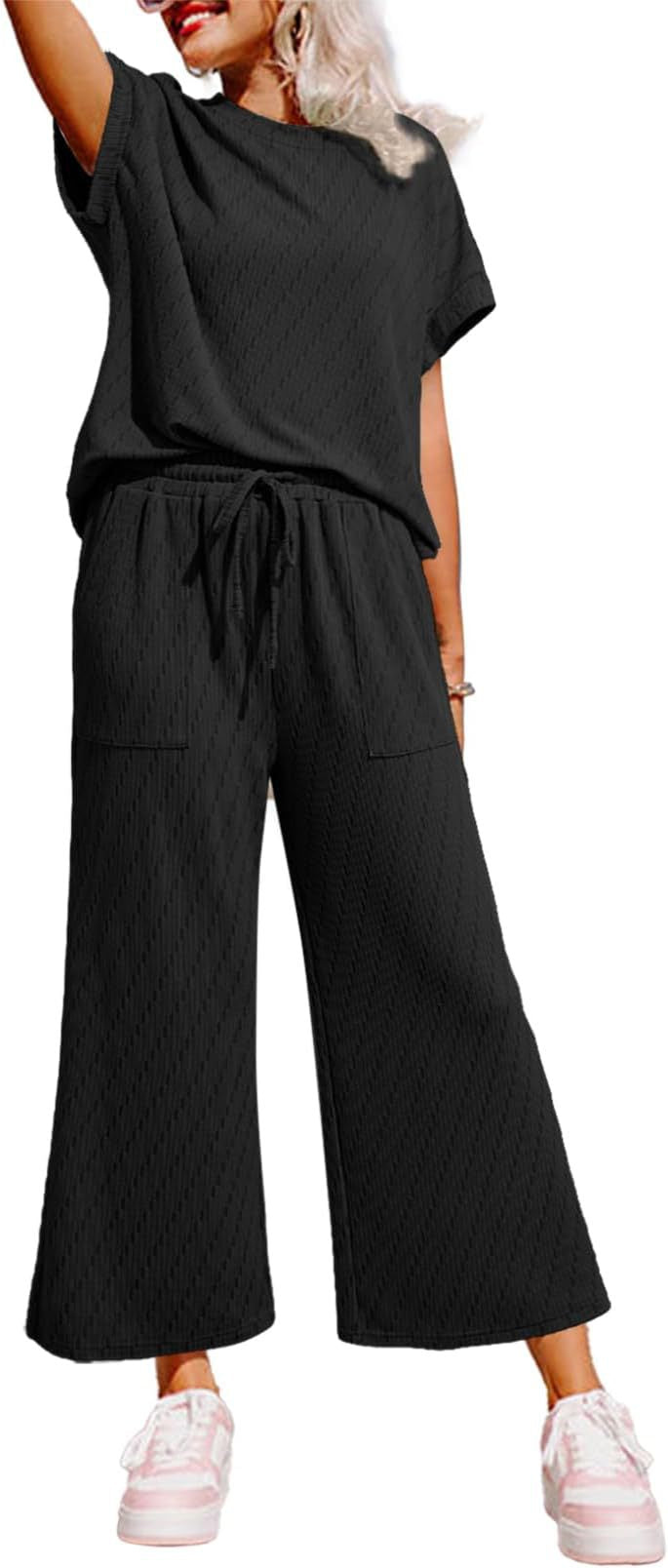 Dame afslappet fritids-lounge-sæt med elastisk talje og lommer Stilla