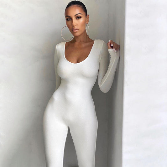 Dame Elegant Langærmet Jumpsuit lavet af kvalitets stræk materiale Stilla