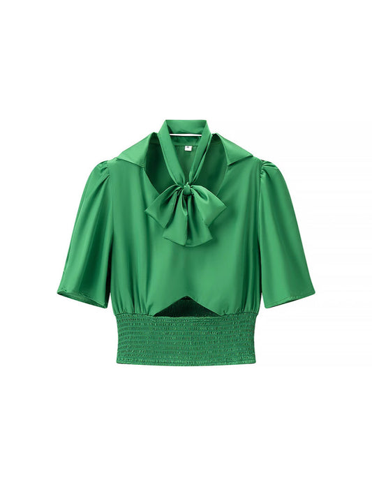 Dame Elegant Bluse med Sløjfedetalje og Rynket Kant Stilla