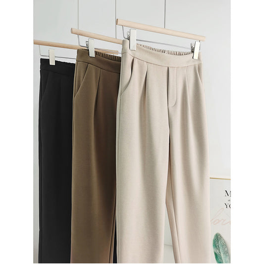 Dame elegant højtaljede stofbukser med folder og sidelommer Stilla