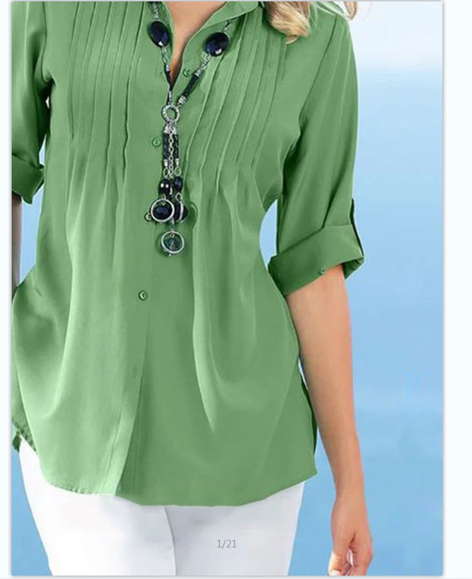 Dame elegant bluse med fine folder og praktisk knaplukning Stilla