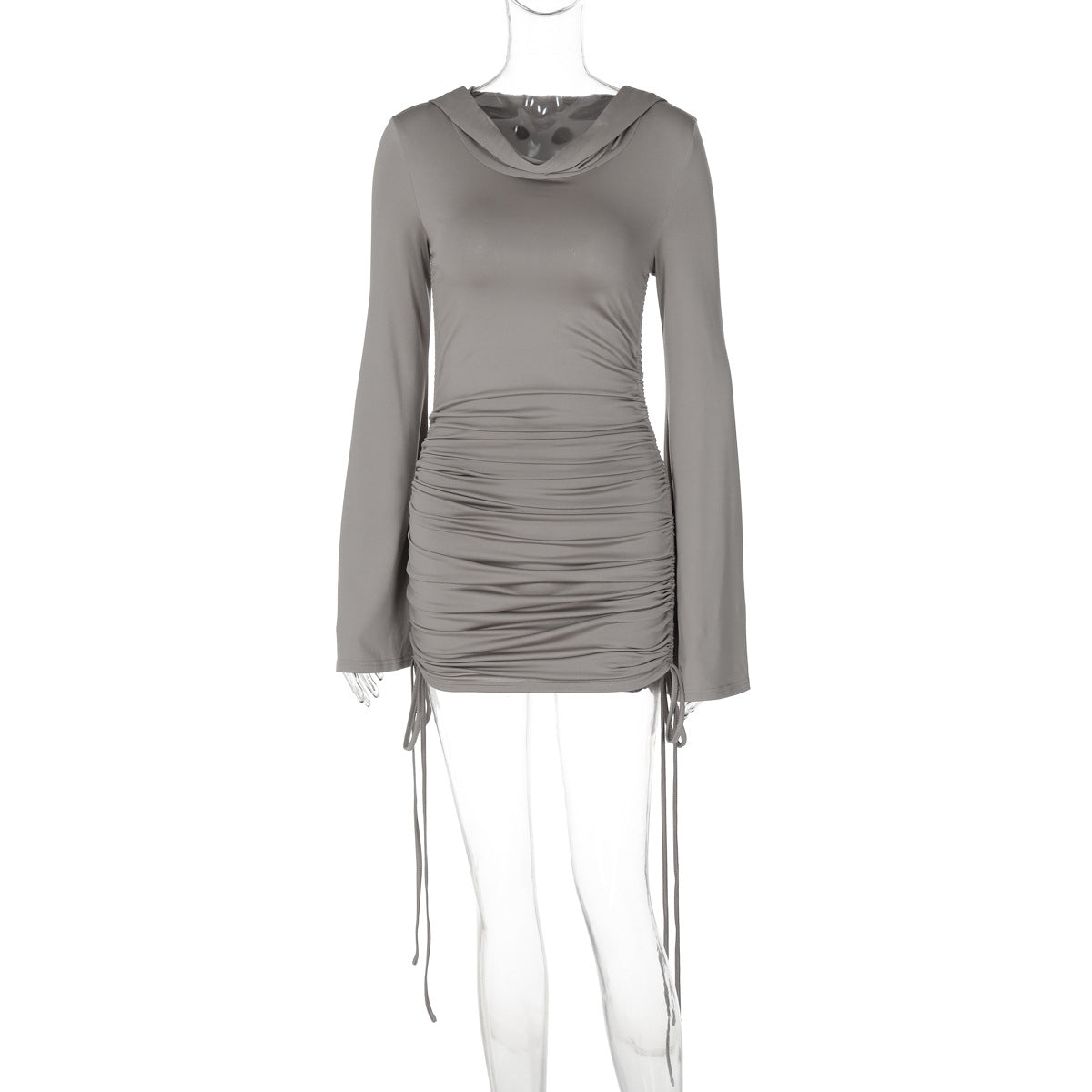 Dame Elegant draperet Minikjole med hætte og lange ærmer Stilla