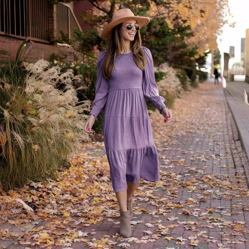 Dame afslappet Maxi-kjole med rynkede ærmer og svajende søm Stilla