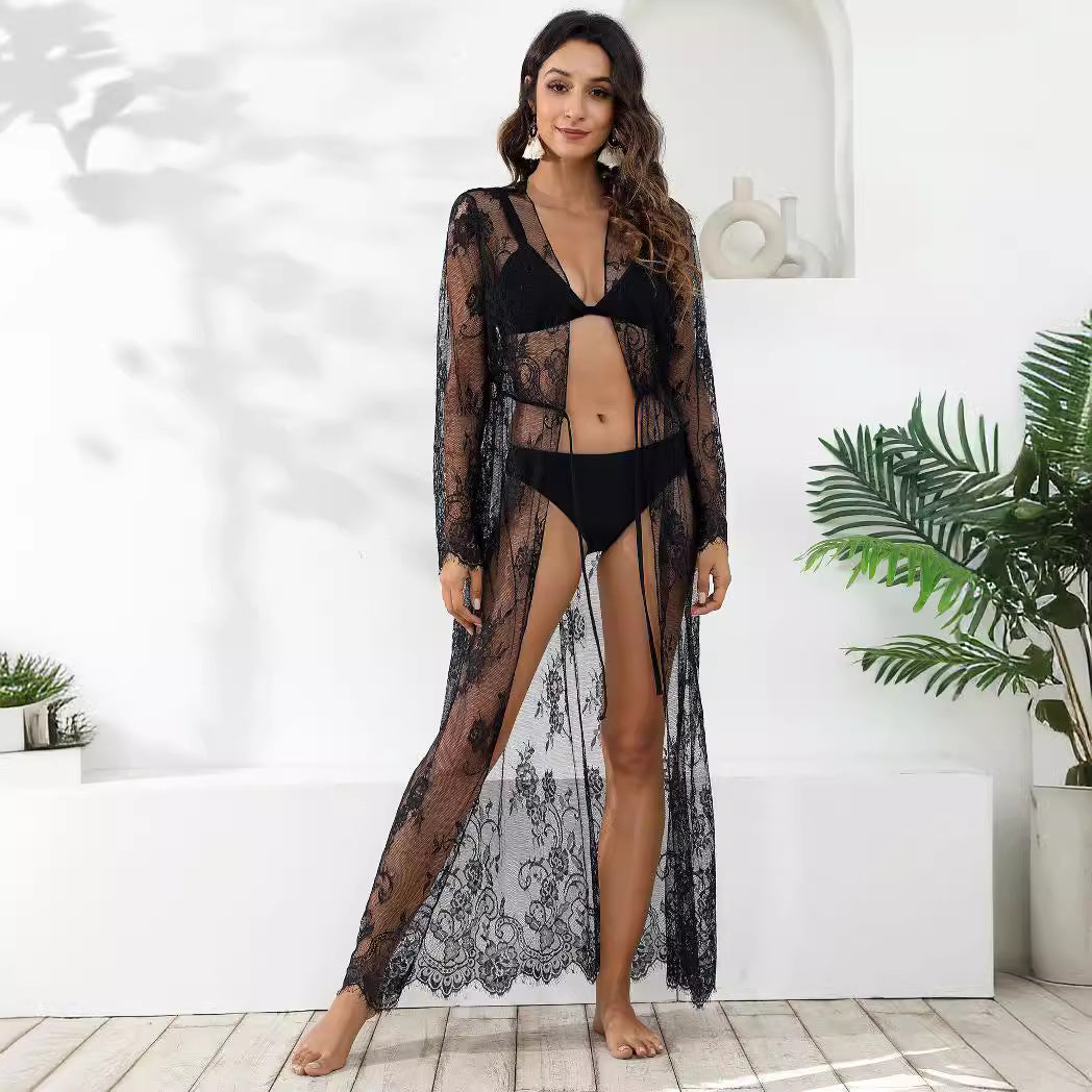 Dame Elegant Hækle-Strandkimono med dyb V-udskæring og sidelæg Stilla