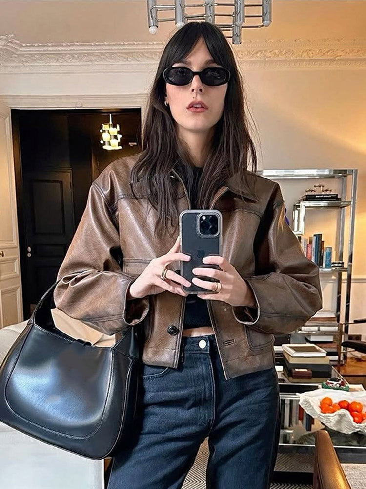 Dame cropped Kunstlæderjakke med moderne snit og kvalitetsdetaljer Stilla