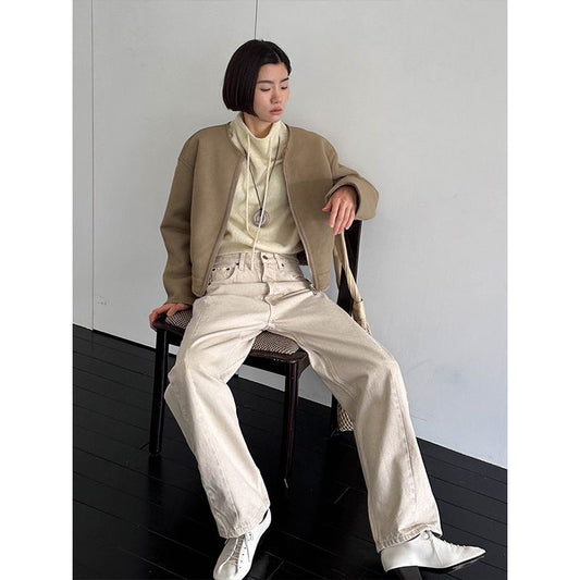 Dame afslappet læderjakke med kontrasterende detaljer og moderigtigt snit Stilla