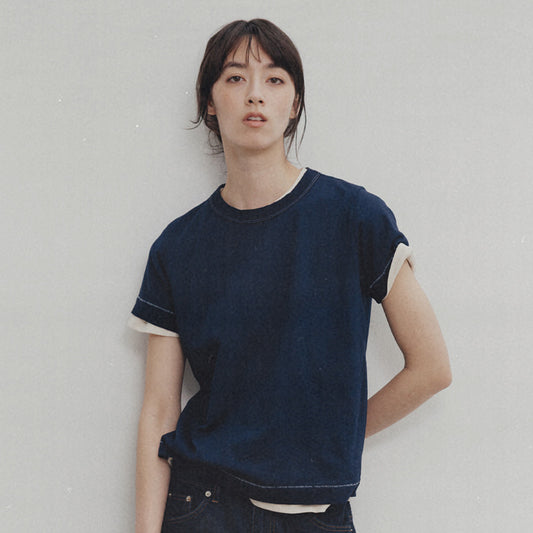 Dame afslappet kortærmet skjorte med stribet udskæring Stilla