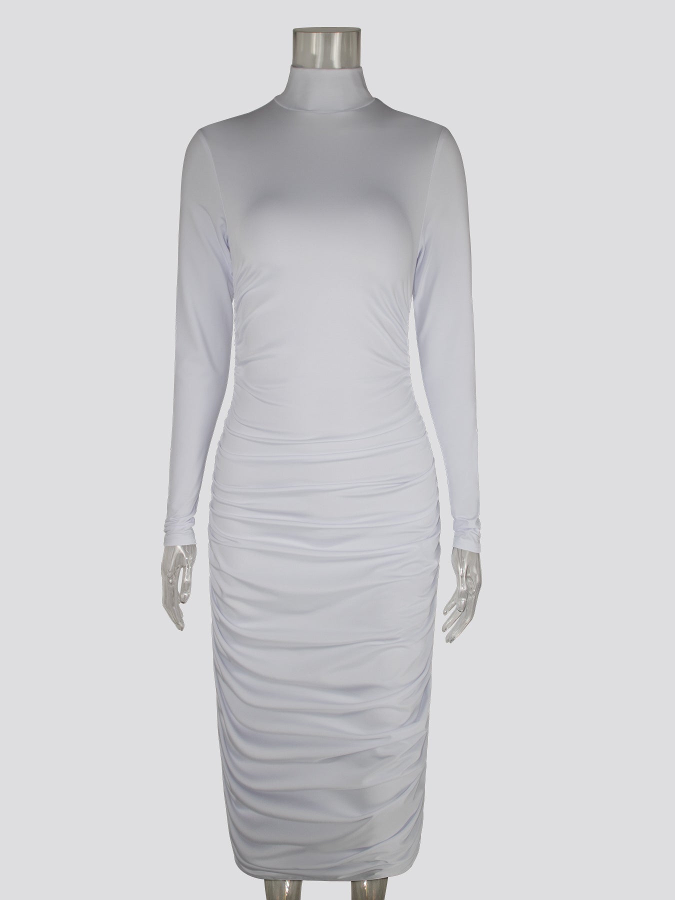 Dame Elegant Bodycon Kjole med høj ståkrave og rynker Stilla