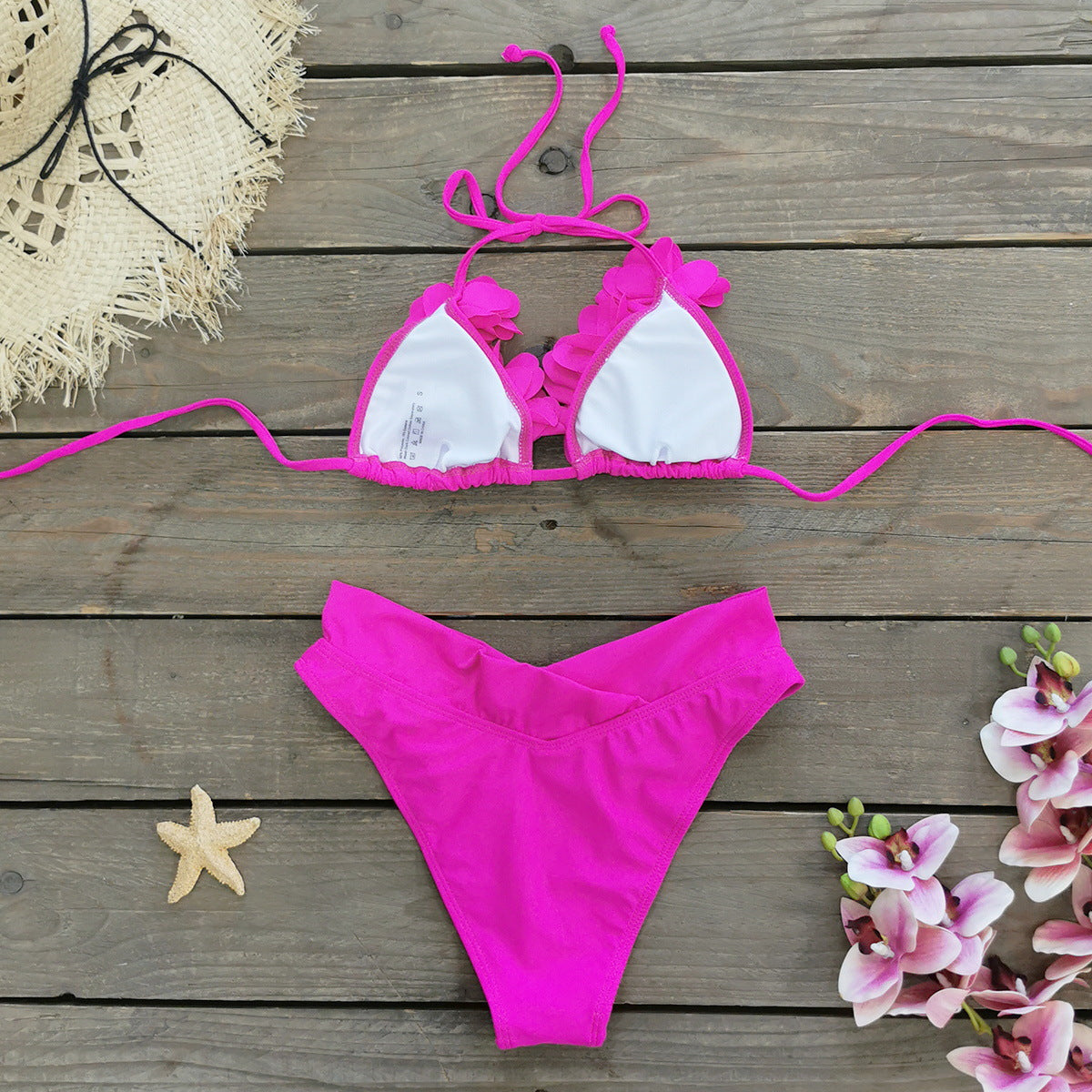 Dame bikini sæt med florale applikationer og høj taljesnit Stilla