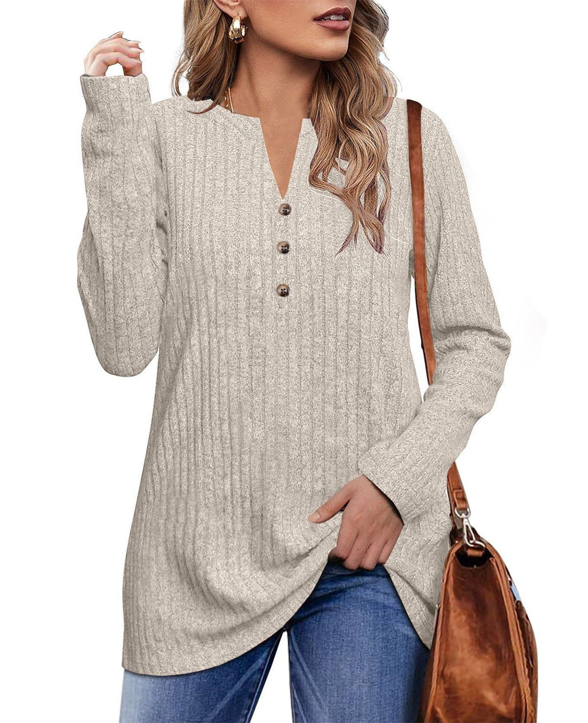 Dame afslappet langærmet sweatshirt med struktureret design og knapdetaljer Stilla