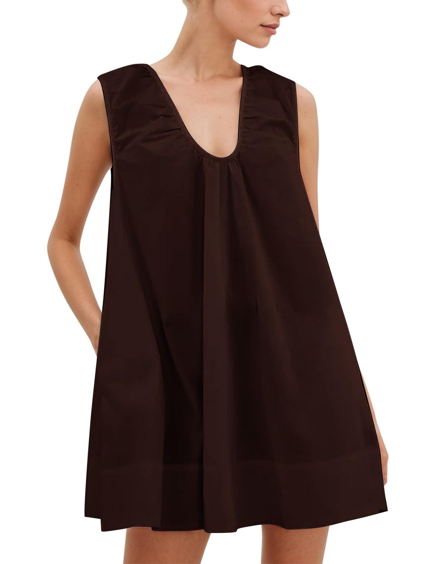 Dame afslappet maxikjole med dyb V-udskæring og bred pasform Stilla