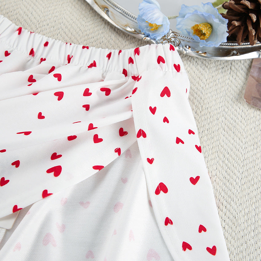 Dame cropped-top og high-waist shorts sæt med hjertemotiv Stilla