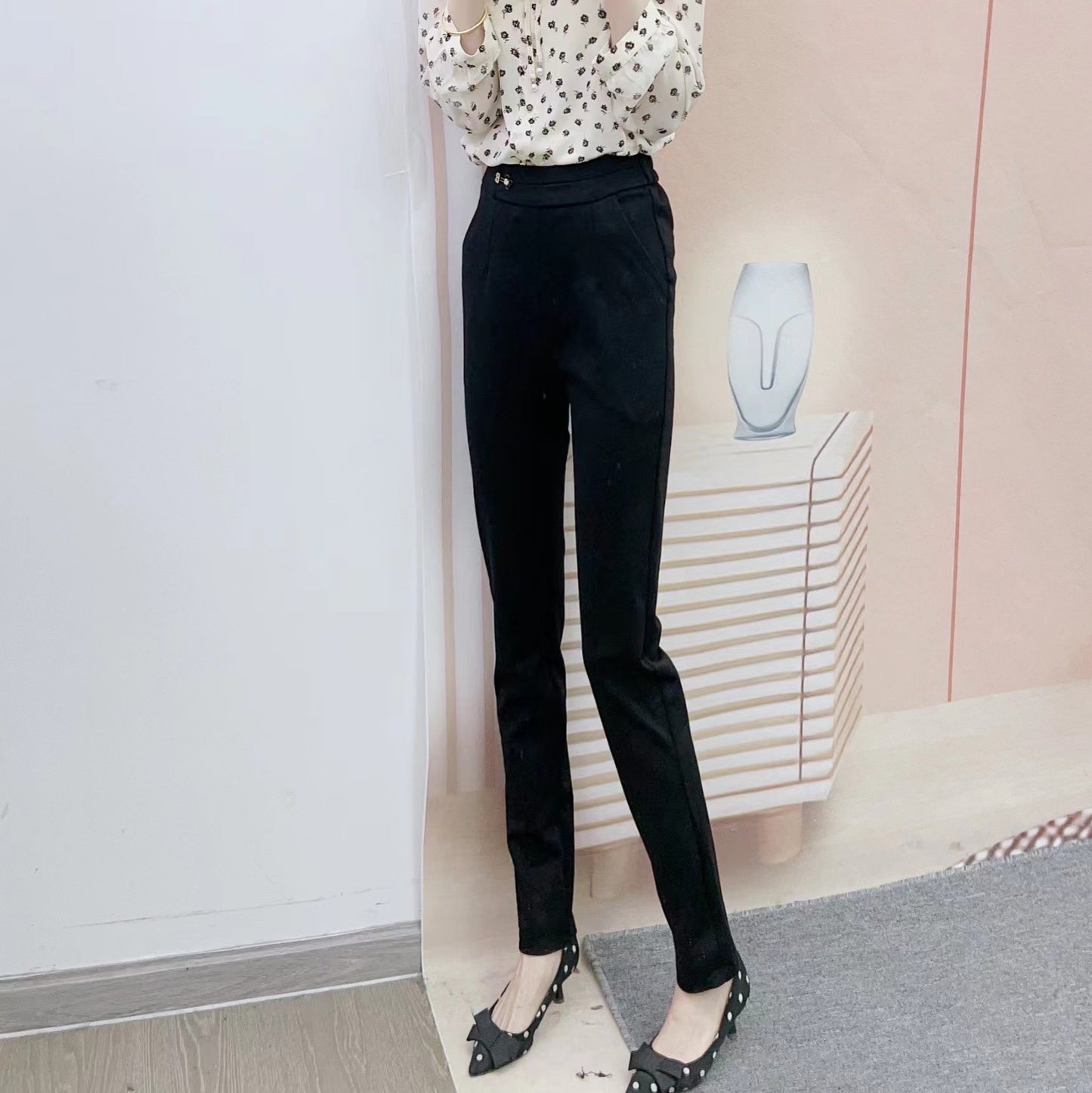 Dame Elegant Højtalje Stofbukser med figursmigrende Snit og praktiske Lommer Stilla