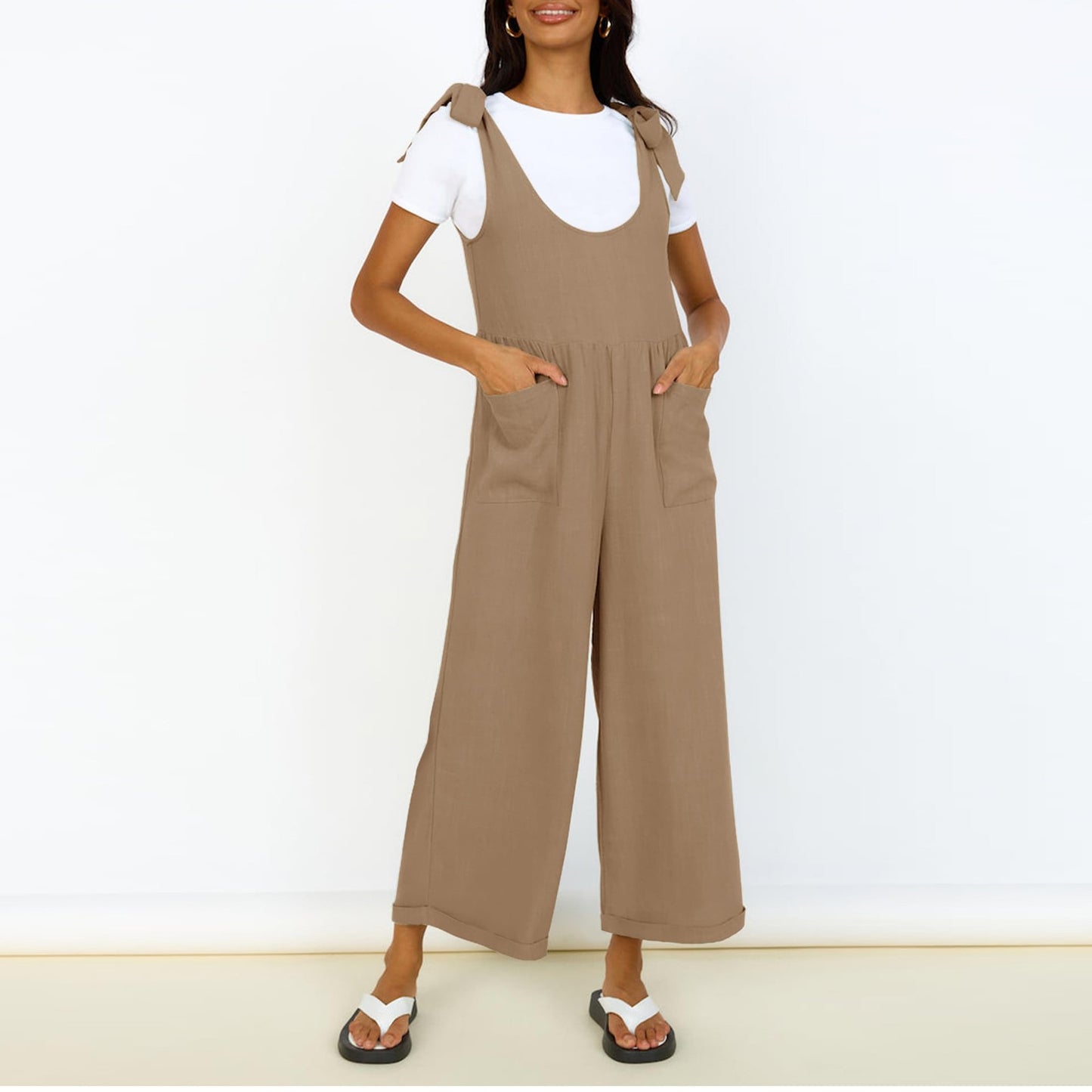 Dame Casual Jumpsuit med justerbare stropper og bred ben Stilla