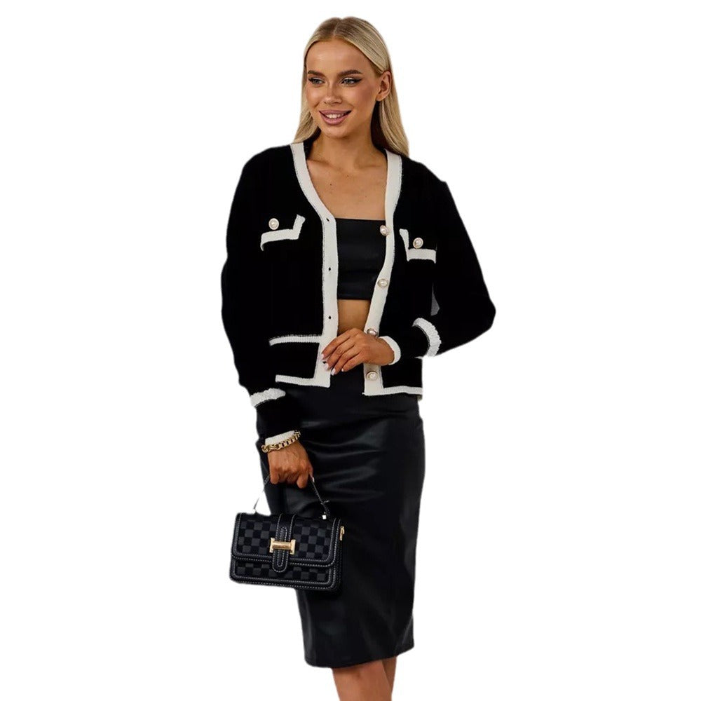 Dame Elegant Knaplukning Strikkardigan med Dekorative Lommer Stilla