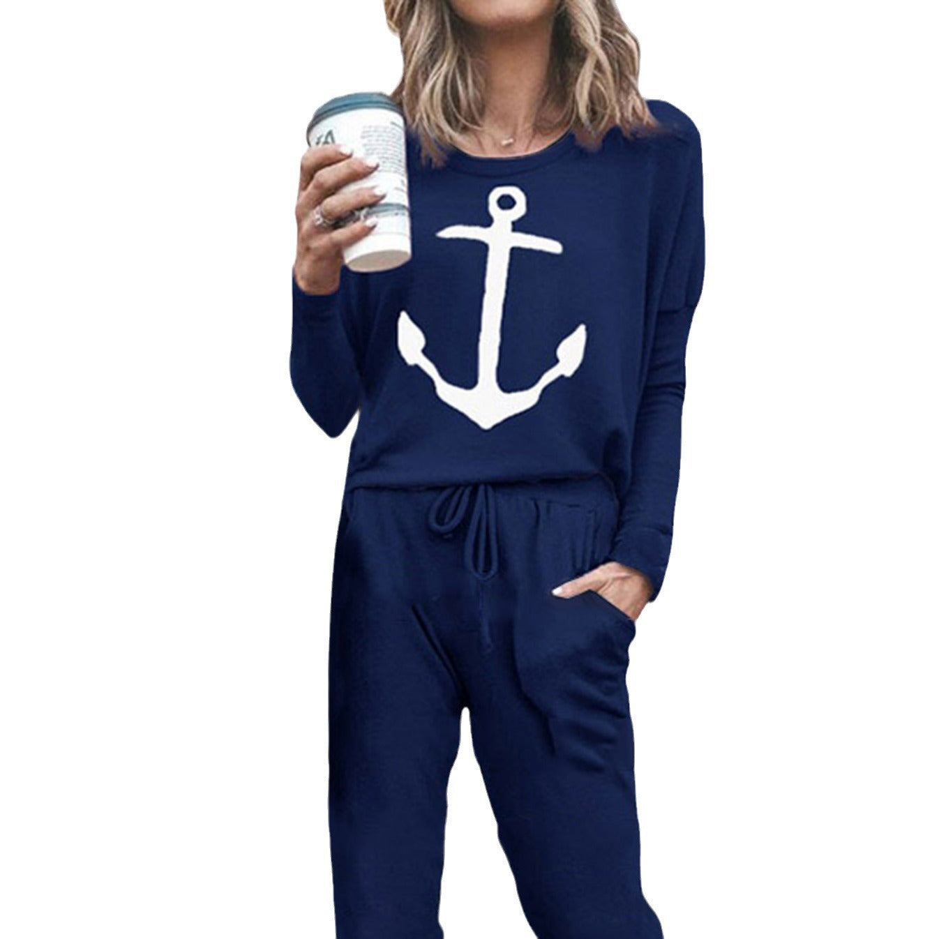 Dame Behagelig jumpsuit med maritimt ankerdesign og elastisk talje Stilla