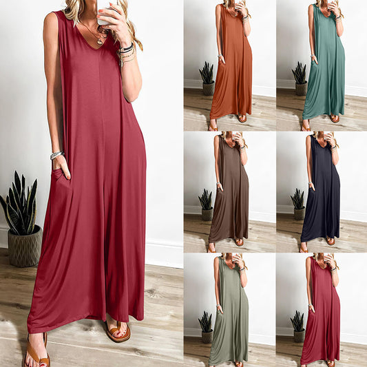 Dame Luftigt Jumpsuit med dyb V-hals og sidelommer Stilla