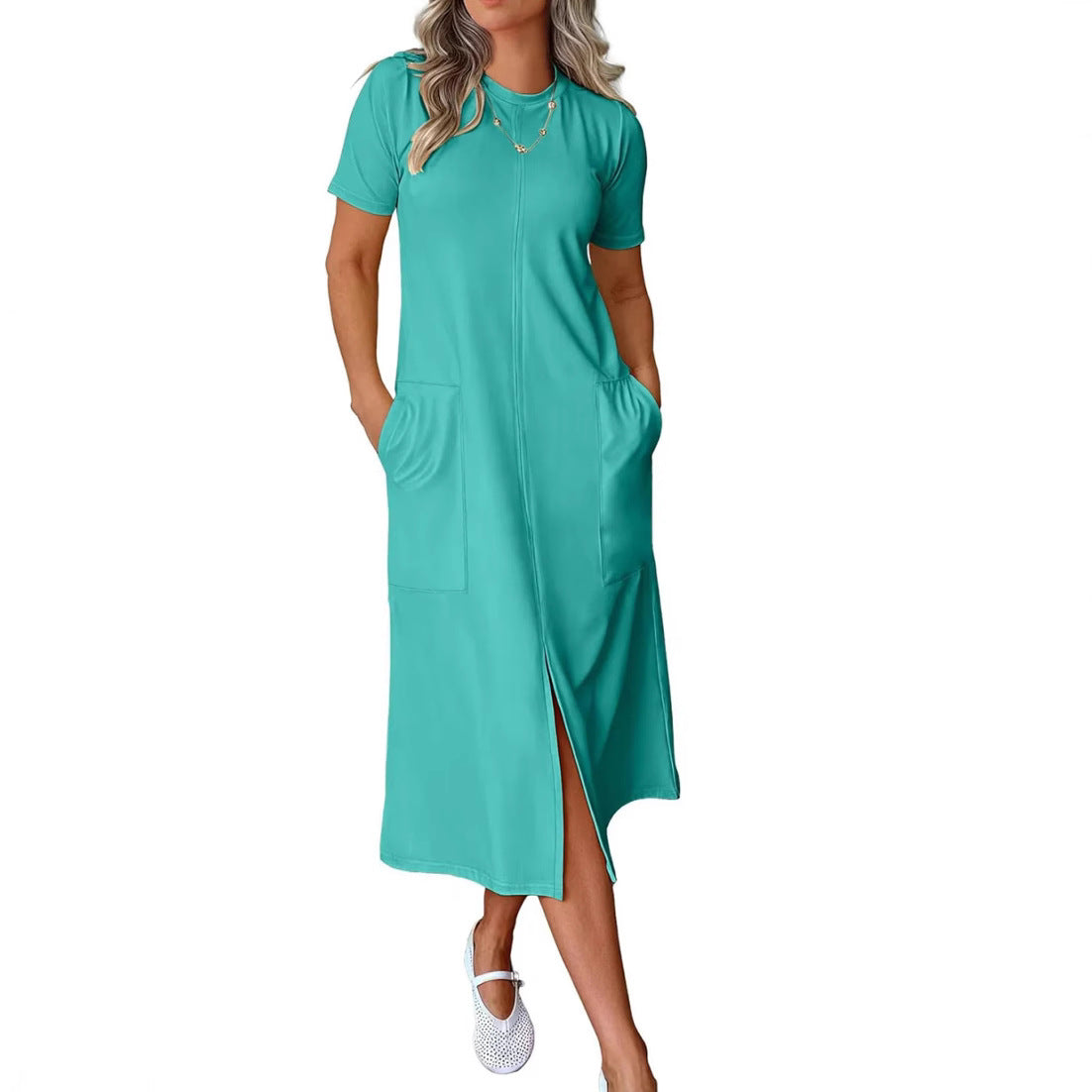 Dame afslappet maxikjole med praktiske lommer og sidelæg Stilla