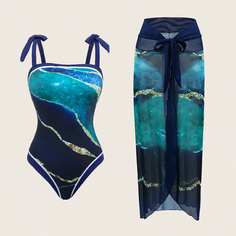 Dame Cut-Out Én-delt Badedragt og gennemsigtig Cover-Up Sæt Stilla