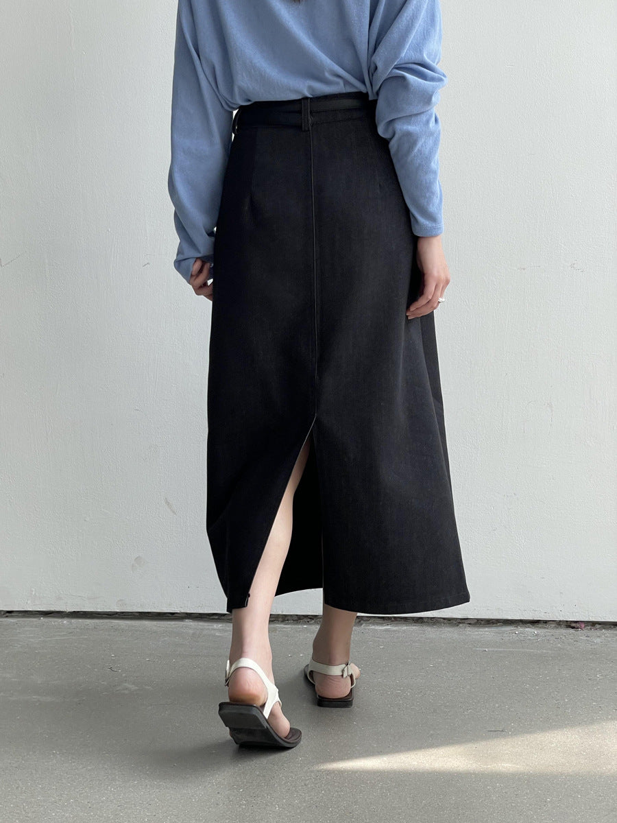 Dame Denim-maxiskørt med lige pasform og elegant udvikling Stilla