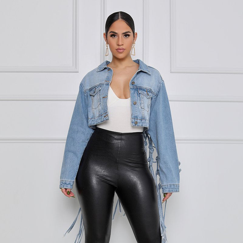 Dame Denim-Jakke med innovativ snøredesign Stilla