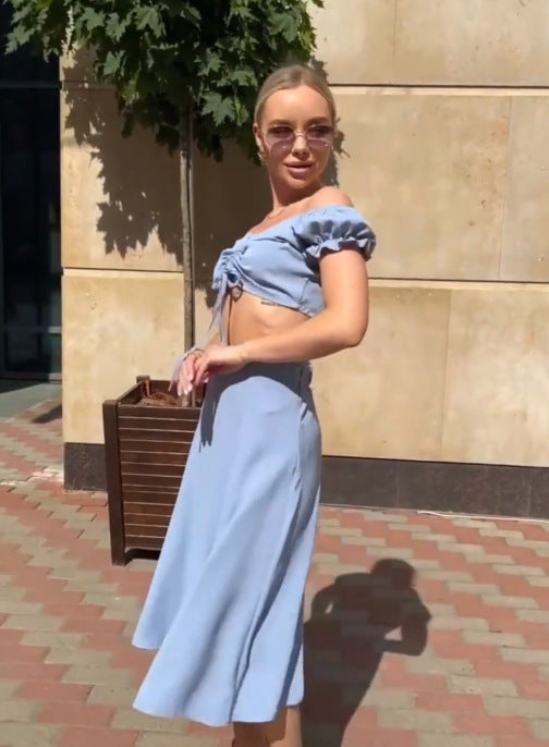 Dame Crop-Top med rynk og åben skulderparti Stilla