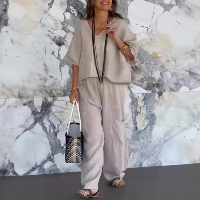 Dame afslappet og elegant to-delt sæt lavet af åndbart materiale Stilla