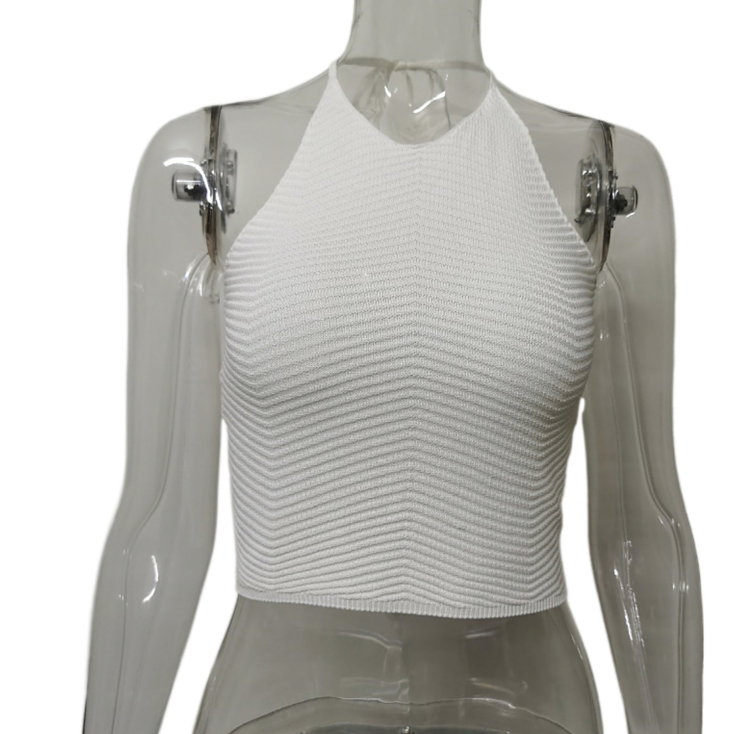 Dame Cropped Strikketop med High-Neck og Bølge mønster Stilla