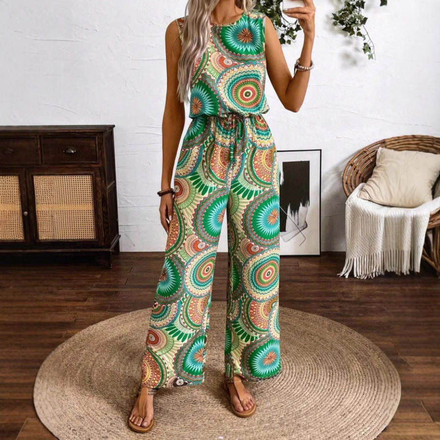 Dame jumpsuit med farverigt mandala-mønster og figurtilpasset snit Stilla