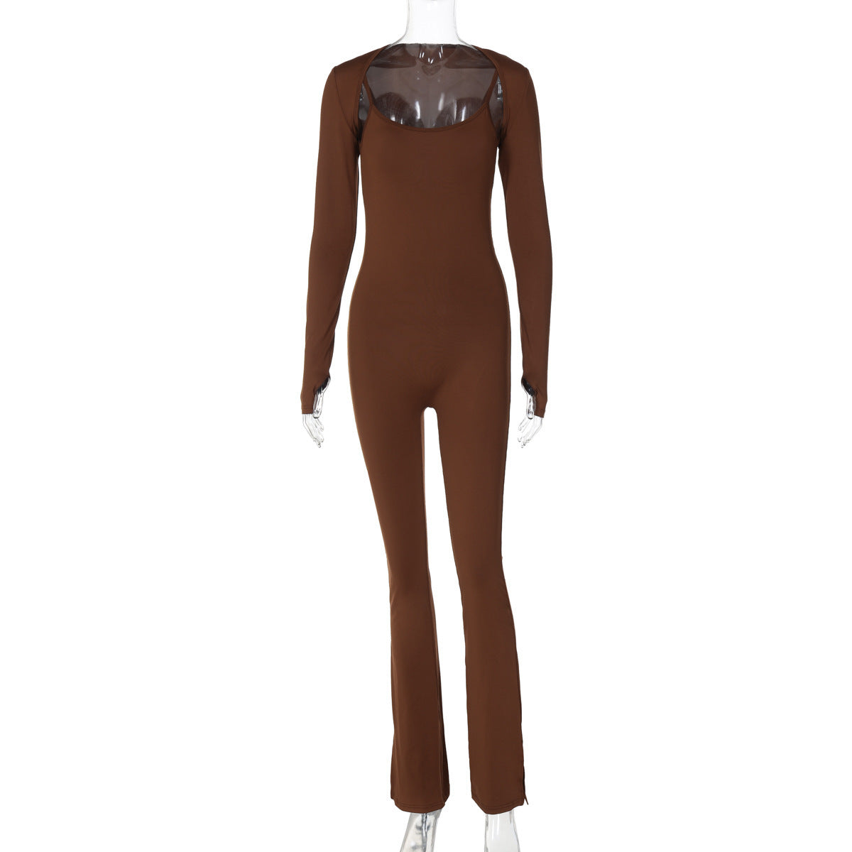 Dame Langærmet Jumpsuit med innovativt gennemsigtigt rygindlæg og figursyet snit Stilla