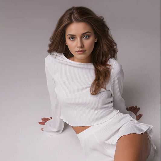 Dame cropped top og shorts sæt med elegante ruffles detaljer Stilla