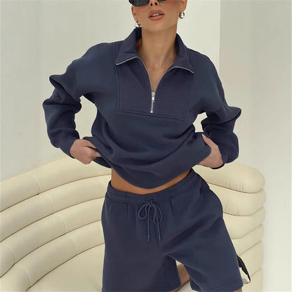 Dame afslappet sweatshirt og shorts med kort lynlås Stilla